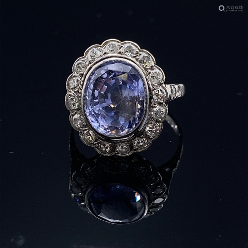 Diamonds & Sapphire Platinum Rosetta Ring