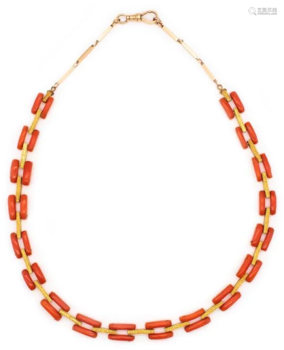 Edwardian Geometric Coral Necklace in 18k Gold