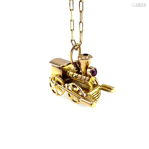 Vintage 18k Gold & Ruby Train Charm / Pendant