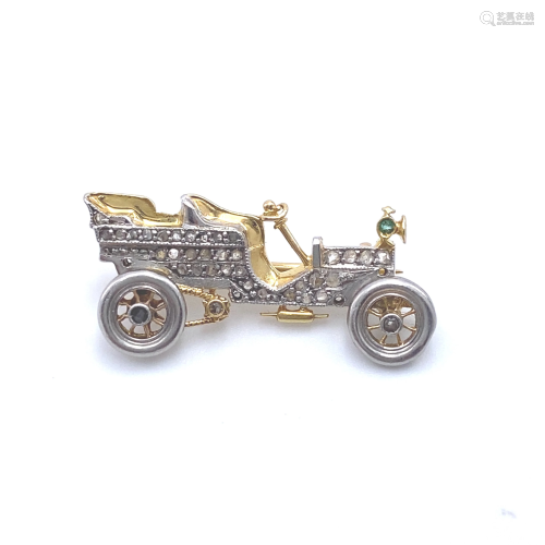 Art Deco Diamonds, Platinum & 18k Gold Car Pin Brooch