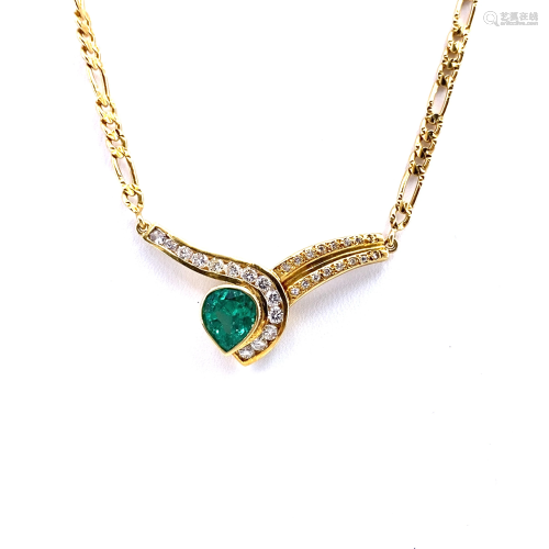 Italy Modern Diamonds, Emeralds & 18k Gold Necklace