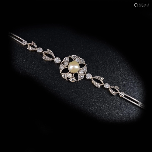 Art Deco Diamonds, Pearl 18k Gold & Platinum Bracelet