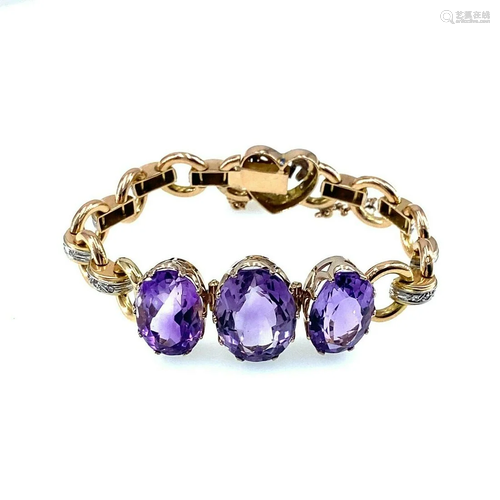 Vintage 18k Gold, Diamonds & Amethysts Bracelet