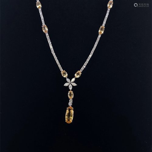 Vintage 18k Gold, Diamonds & Imperial Topaz Necklace
