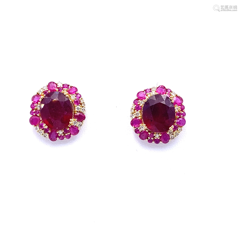 Retro Diamonds, Rubies & 18k Gold Earrings