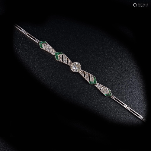 Art Deco Emeralds & Old European Diamonds Bracelet