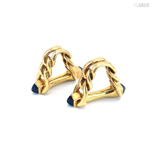 French Rope Sapphires 18k Gold stirrup Cufflinks
