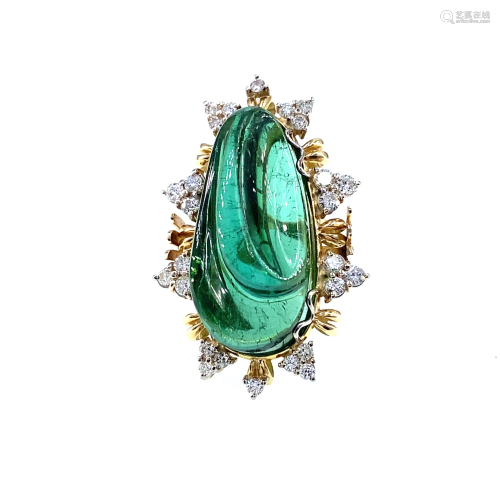 Green Tourmaline, diamonds & 18k Gold Ring