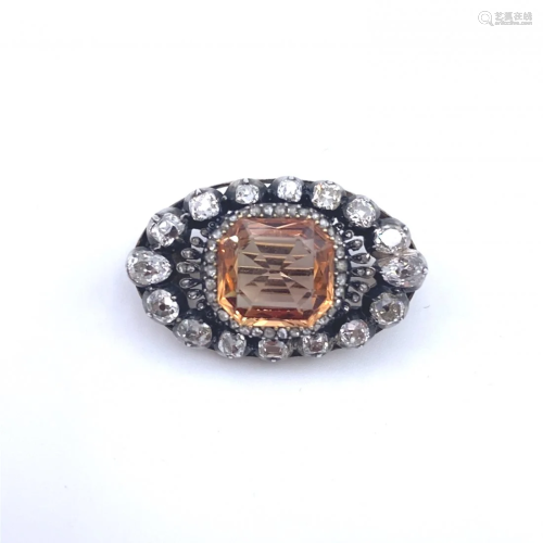 GIA. IMPERIAL Topaz & Diamonds Antique Brooch
