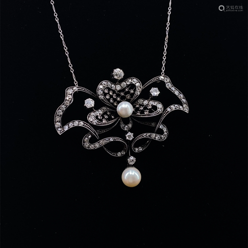 Victorian Diamonds, Pearl & Platinum Pendant