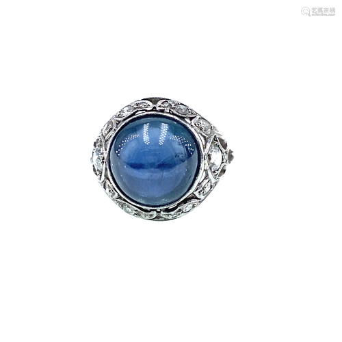 Art Deco Cabochon Ceylon & Diamonds Platinum Ring