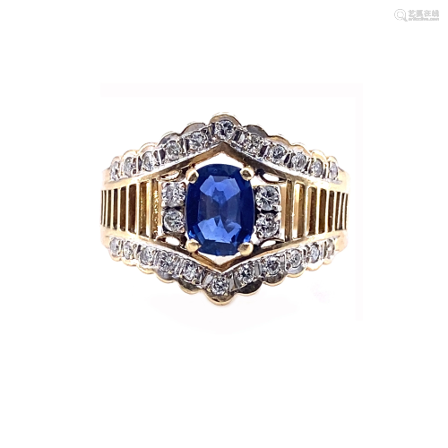 Diamonds, Sapphire & 18k Gold Retro Ring