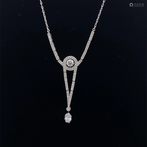 Art Deco 1920 Lariat Diamonds & Platinum Necklace