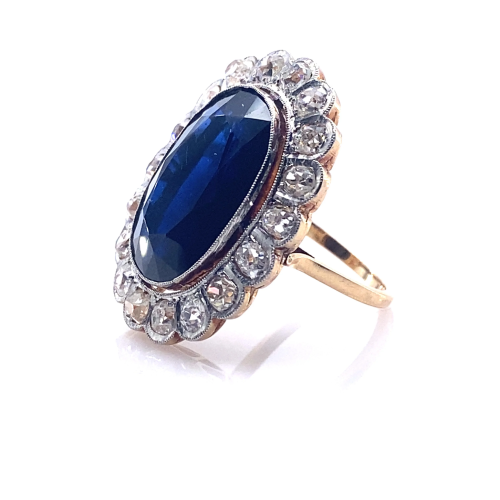 Sapphire, Diamonds & 18k Gold Rosetta Ring