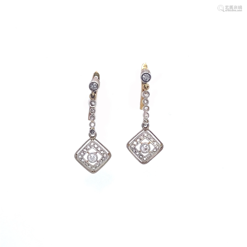 Art Deco Diamonds, 18k Gold & Platinum Drop Earrings