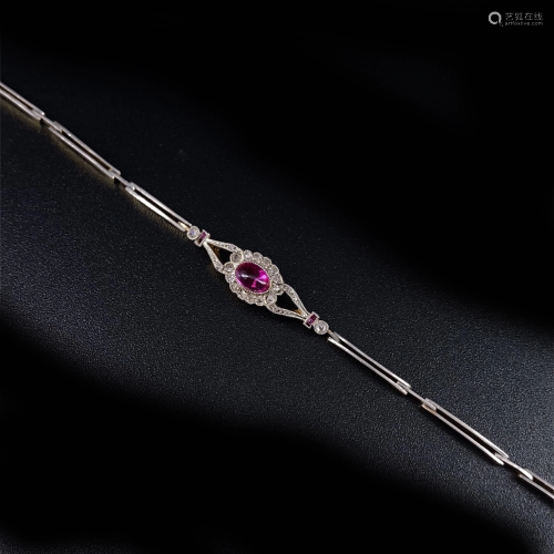 Art Deco Ruby, Diamonds & 18k Gold Bracelet