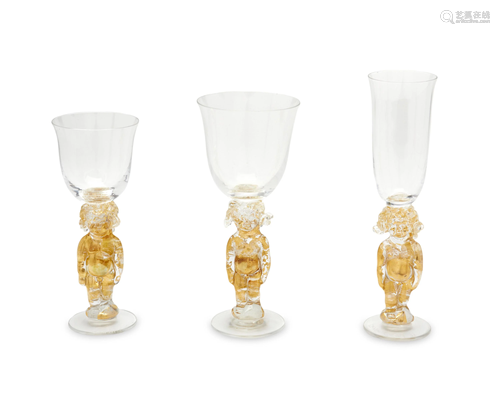 A set of Tony Davlin art glass stemware