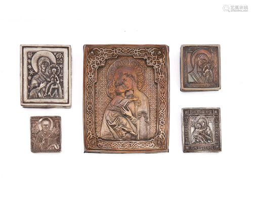 Five Russian and Polish silver icons