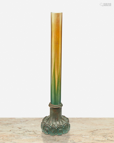 A Tiffany Studios bronze and Favrile glass vase