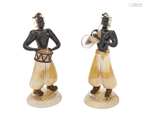 A pair of Italian Murano glass figures