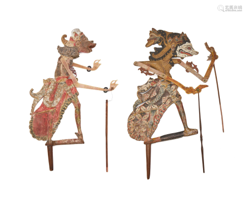 Two Indonesian polychromed wood shadow puppets