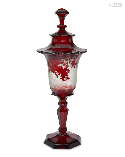 A Continental ruby flash glass lidded 