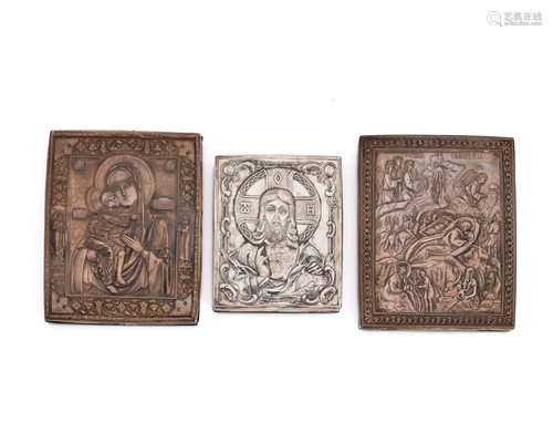 Three Russian silver icons