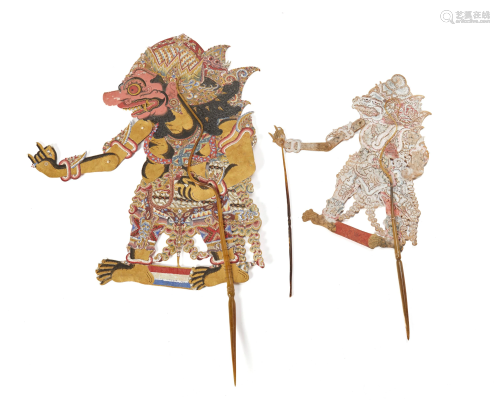 Two Indonesian painted leather shadow puppets