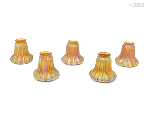 Five Steuben gold Aurene glass shades, no. 936