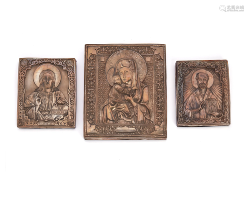 Three Russian and Polish silver icons