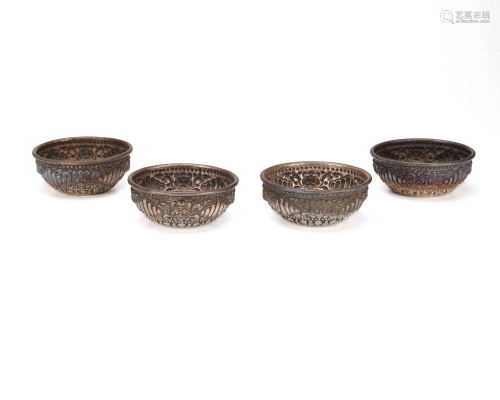 Four Burmese .800 silver bowls