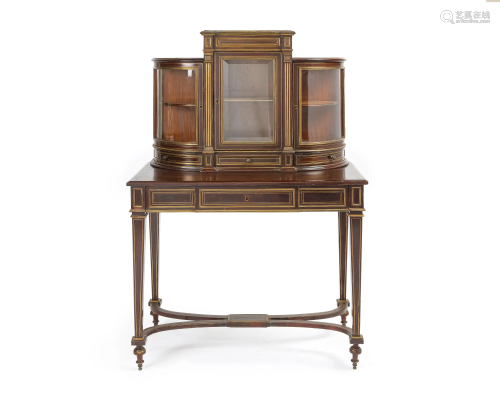 A French brass-inlaid mahogany vitrine desk
