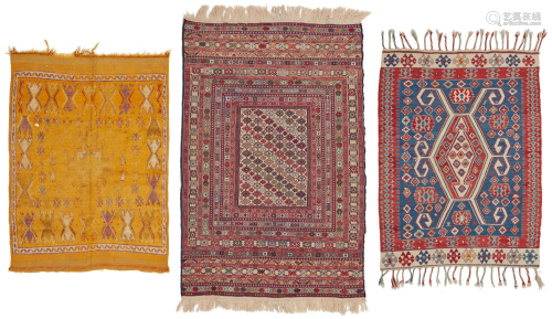 A group of three Afgan flatweave rugs