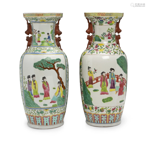 A pair of Chinese Famille Verte-style vases