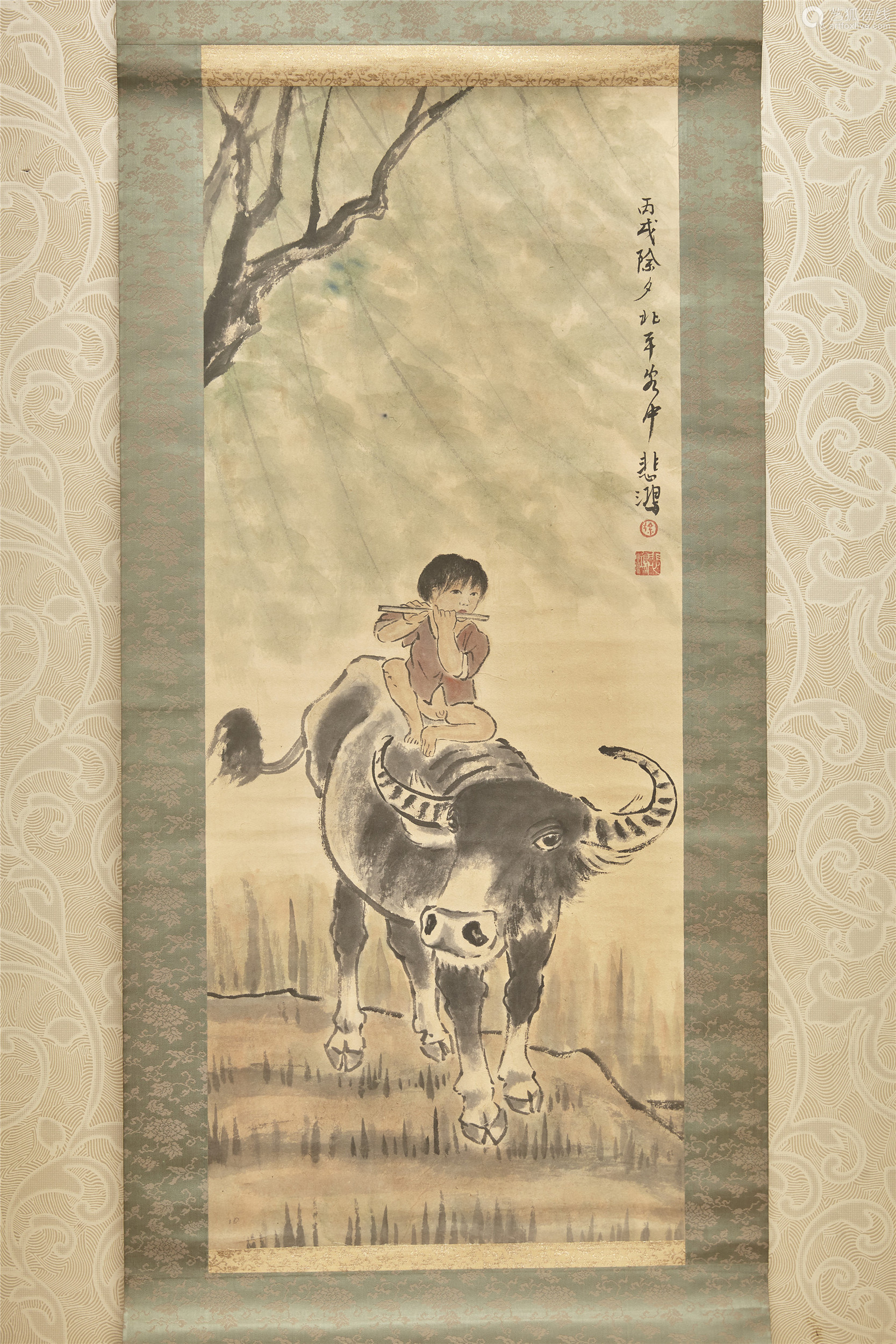 徐悲鸿近现代牧牛图纸本设色立轴
