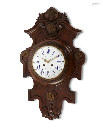 A French carved walnut wall clock