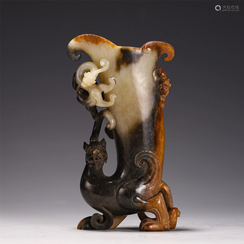 A CHINESE CARVED CHI-DRAGON JADE CUP