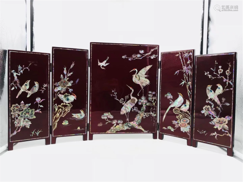 A MOTHER-OF-PEARL INLAID FIVE-FOLDING SCREEN