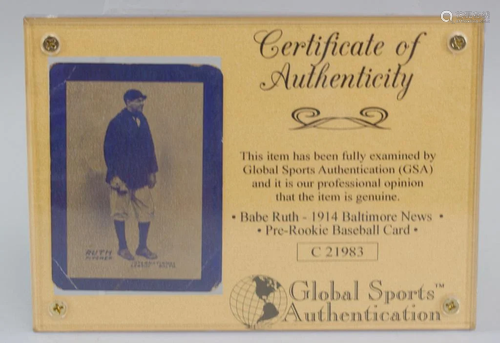 1914 Baltimore News Babe Ruth Photo Card COA