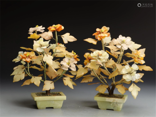 PAIR OF CHINESE FLORAL BONSAI