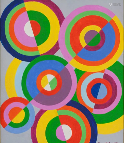 French Acrylic on Canvas Signed Sonia Delaunay