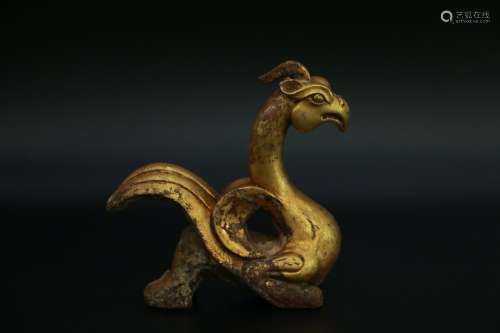 Chinese Bronze Gold Gilded Phoenix Ornament