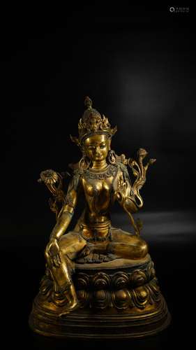 Chinese Bronze Gold Gilded Sitting Buddha Statue