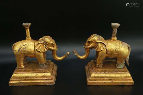 Chinese A Pair Of Bronze Gold Gilded Candlesticks