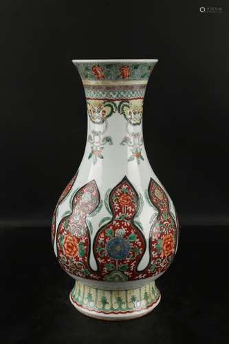 Chinese Qing Dynasty Kangxi Verte Rose Porcelain Bottle