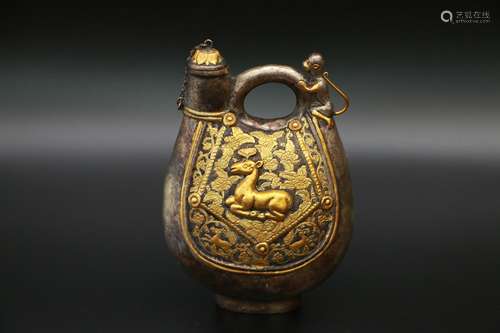 Chinese Silver Gold Gilded Pot