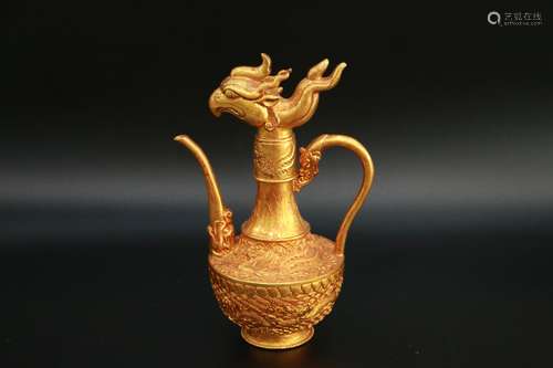 Chinese Bronze Gold Gilded Phoenix Pot