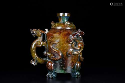 Chinese Hetian Jade Dragon Cup