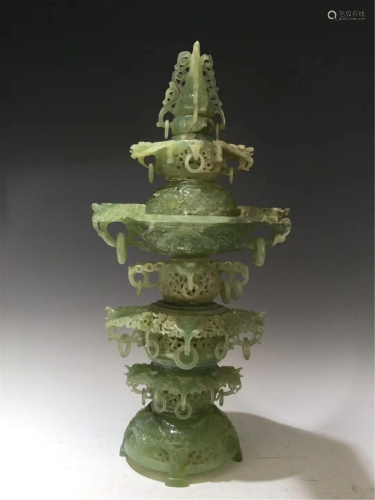 A CARVED JADE INCENSE BURNER