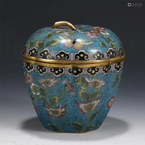 AN APPLE SHAPED CLOISONNE BOX AND COVER